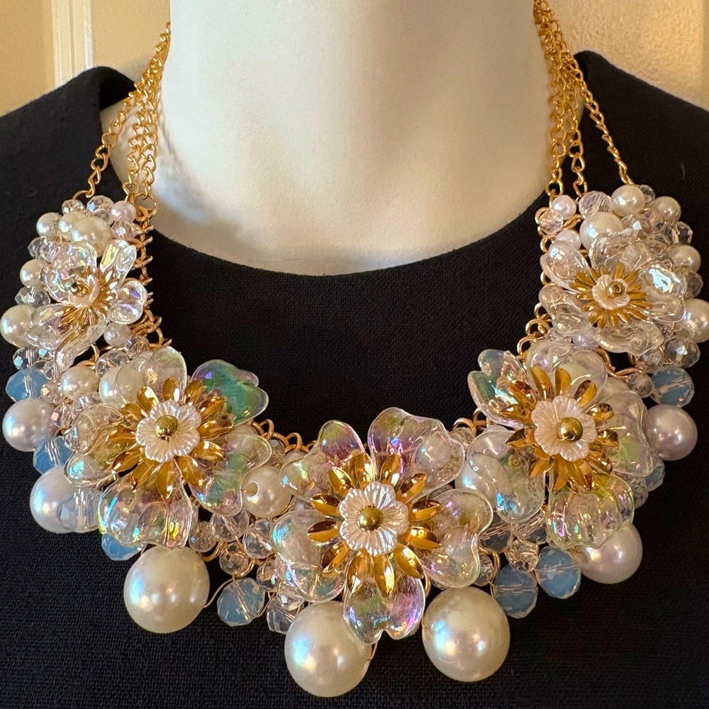 Cato Gold and Iridescent Floral Necklace